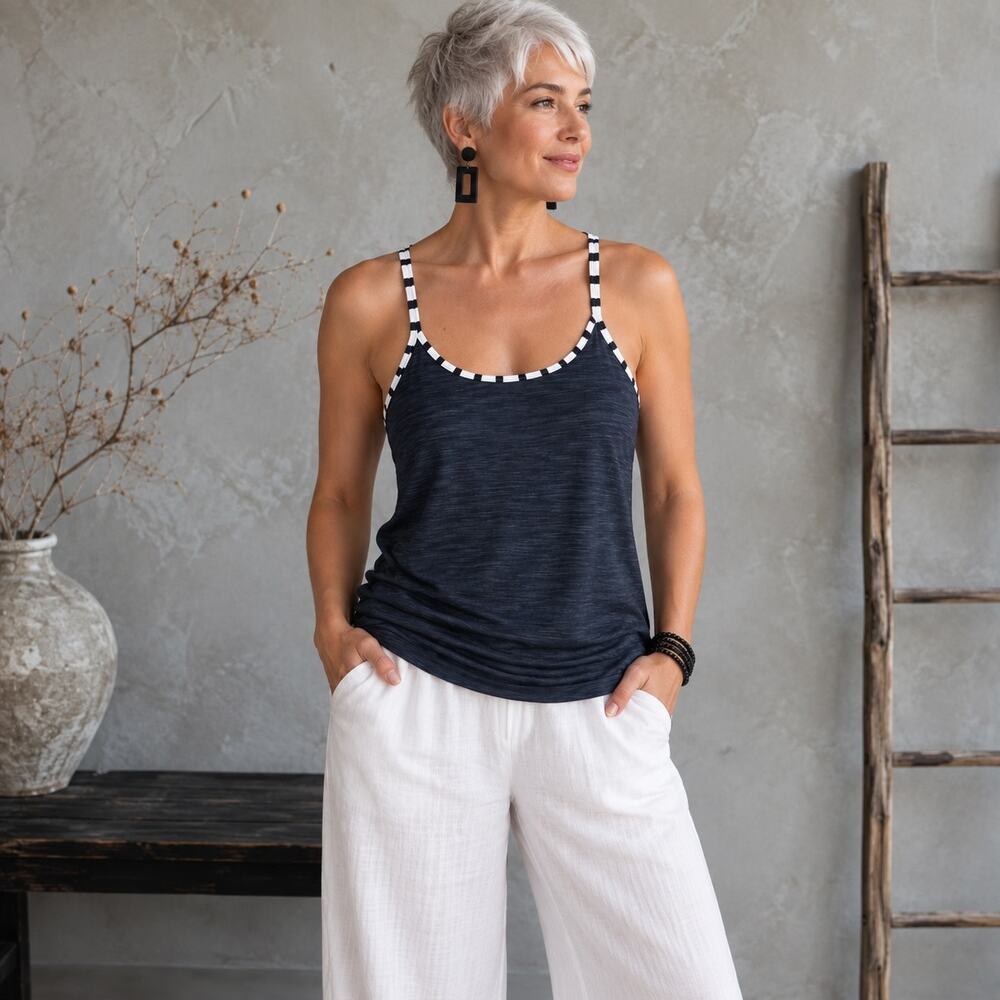 Athleta Navy White Tank With Stripe Bra XXS
